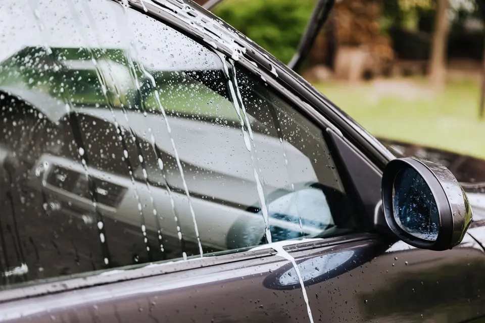 A Close-Up Shot of a Car being Washed